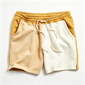 Men Three-Tone Color Block Split French Terry Sweat Shorts, Elastic Waist Drawstring Loose Knee-Length Casual Street Lounge Shorts00