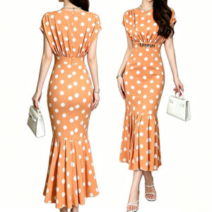 Low Shrink Women Cap Sleeve Midi Mermaid Dress High Waist Bodycon Sheath Fishtail Dress Elegant Formal Party Office Dress Custom Logo Wholesale