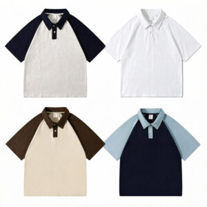 Low Shrink Cotton Raglan Sleeve Color Block Polo Shirt, Two Tone Short Sleeve Blank Polo, Support Custom Embroidery & Print Logo