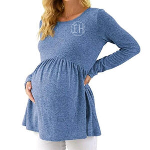Low Shrink Heather Long Sleeve Maternity Top, Round Neck Empire Waist Ruched Pregnancy Tunic Shirt, Custom Logo Maternity Blouse 1 (6)