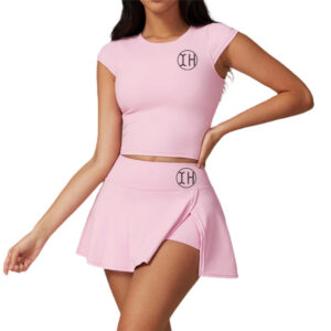 Low Shrink Women Tennis Skirt 2 Piece Outfit, Cap Sleeve Crop Top & High Waist Pleated Skort, Breathable Athletic Workout Sets 1 (6)