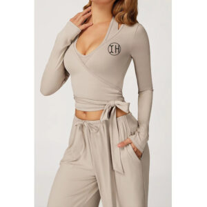 Low Shrink Women 3 Piece Outfit Halter Tank Wrap Tie Long Sleeve Top Drawstring Wide Leg Pants Loungewear Set Custom Logo 1 (9).jpg