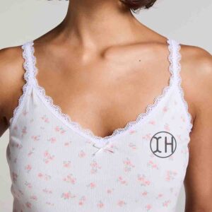 Low Shrink Women Floral Print Lace Trim Cami Two Piece Pajama Set, V Neck Sleeveless Tank Top & Wavy Edge Shorts Soft Casual Loungewear 10006