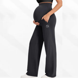 Low Shrink Over Belly Maternity Wide Leg Yoga Pants with Pockets, High Stretch Soft Pregnancy Bootcut Trousers for Daily & Workout 2