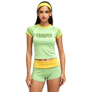 Low Shrink Raglan Short Sleeve Crop Top & Shorts Women 2 Piece Tracksuit, Skinny Summer Workout Outfit Custom Logo 3