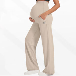 Low Shrink Over Belly Maternity Wide Leg Yoga Pants with Pockets, High Stretch Soft Pregnancy Bootcut Trousers for Daily & Workout 3