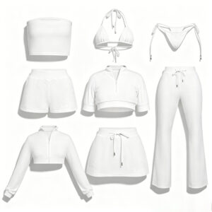 Low Shrink Cotton Spandex Velvet Knit Women Mix & Match Tracksuit Set Regular Fit Custom Logo Crop Jacket Flare Pants Shorts Skirt Bandeau Loungewear Outfit 5