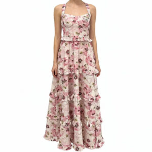 Low Shrink Floral Print Tiered Maxi Dress Women Square Neck Criss Cross Lace Up Back Ruffle Vacation Dress 5