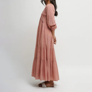 Low Shrink V Neck Pleated Puff Sleeve Tiered Maxi Dress Women Loose Flowy Long Dress With Pockets 6