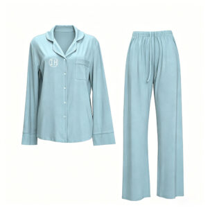 Low Shrink Modal Women Pajama Set Lapel Long Sleeve Button Top Flare Pants 2 Piece Loungewear Custom Logo 6