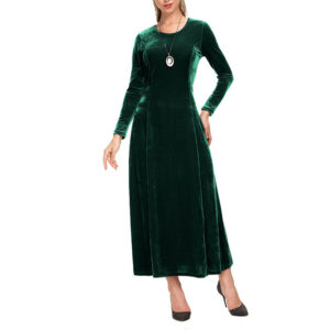 Low Shrink Velvet Maxi Dress for Women Round Neck Long Sleeve Stretch A Line Formal Evening Dress 6